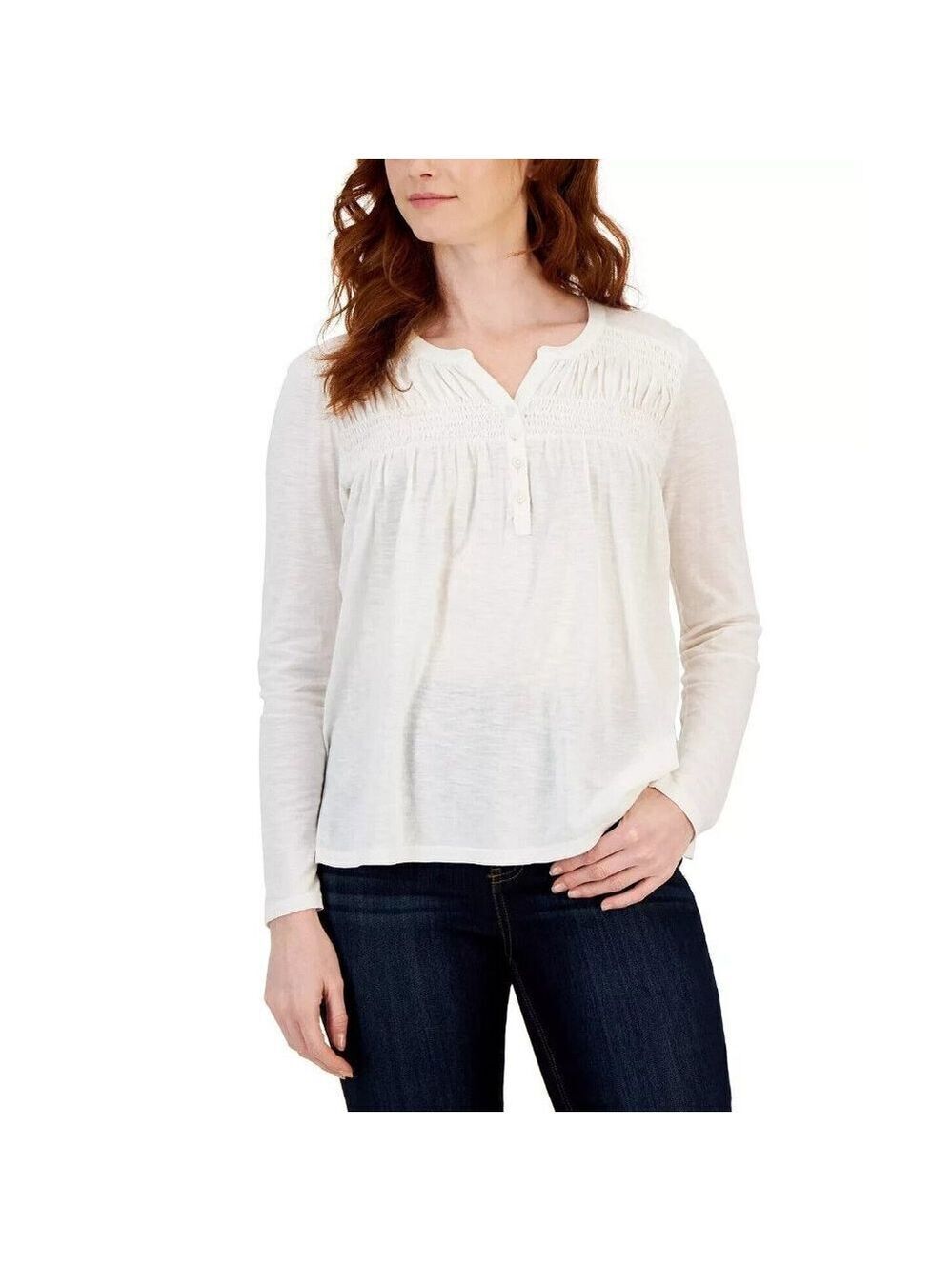 Style & Co Women's Smocked Knit Top in White Size Medium